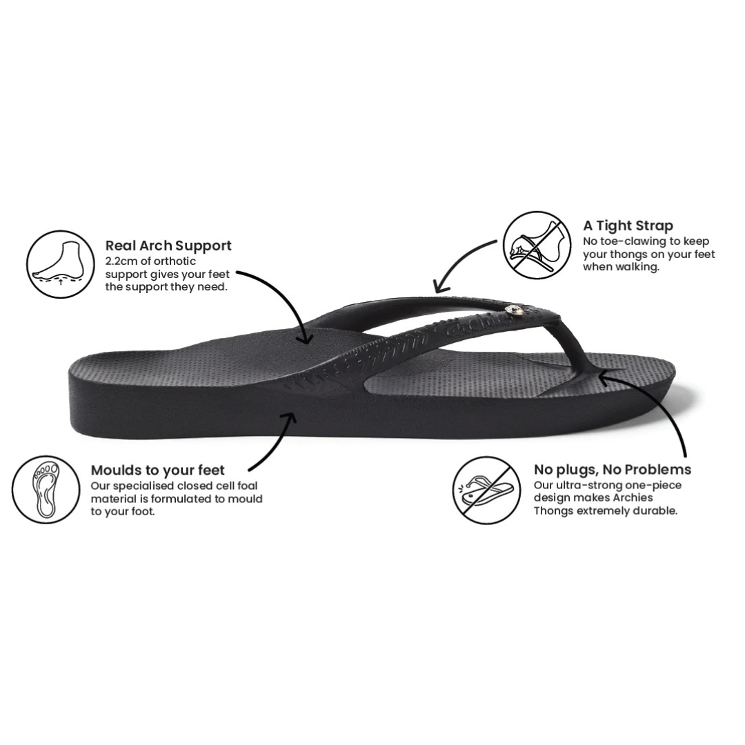 Archies Arch Support Jandals - Crystal Black