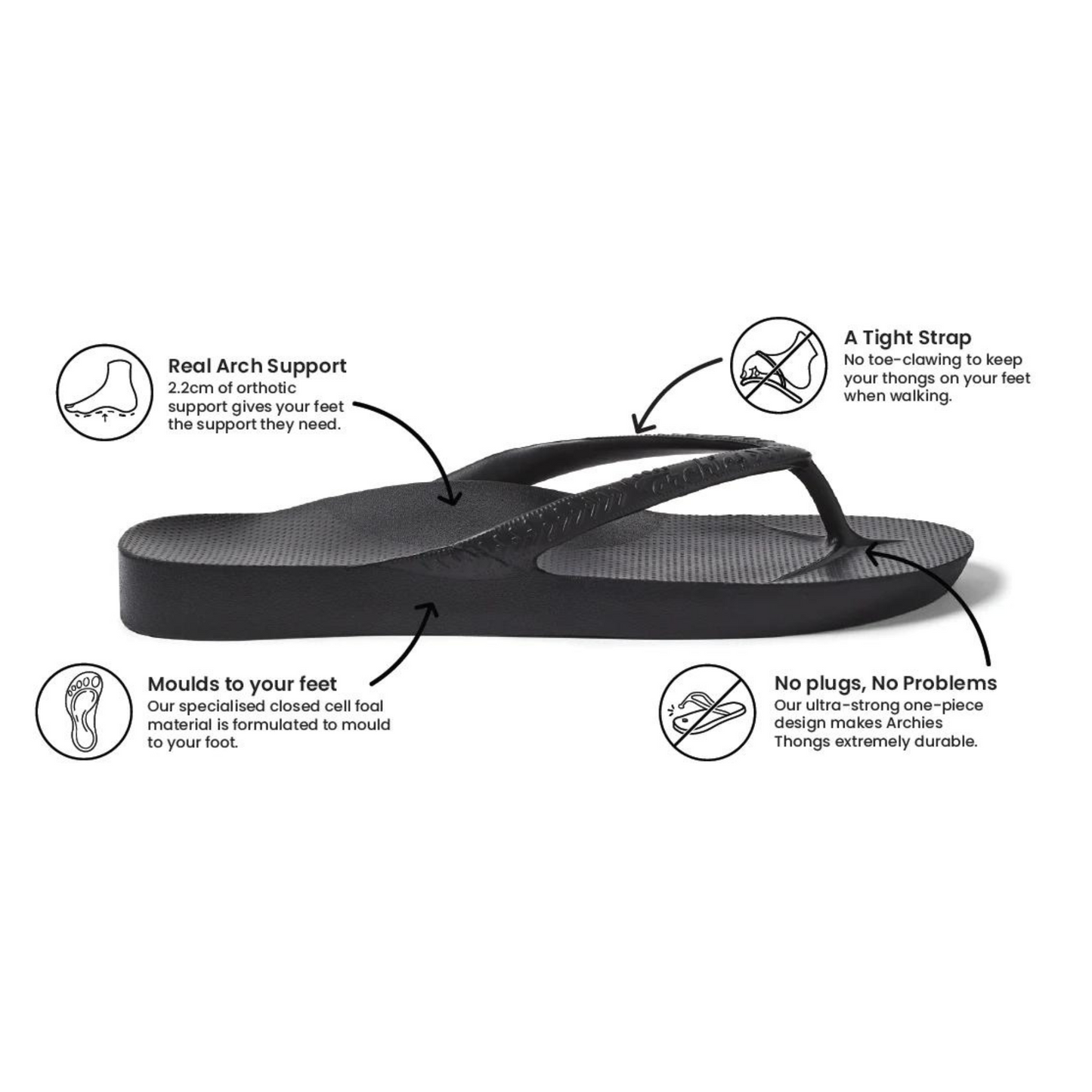 Archies Arch Support Jandals - Black