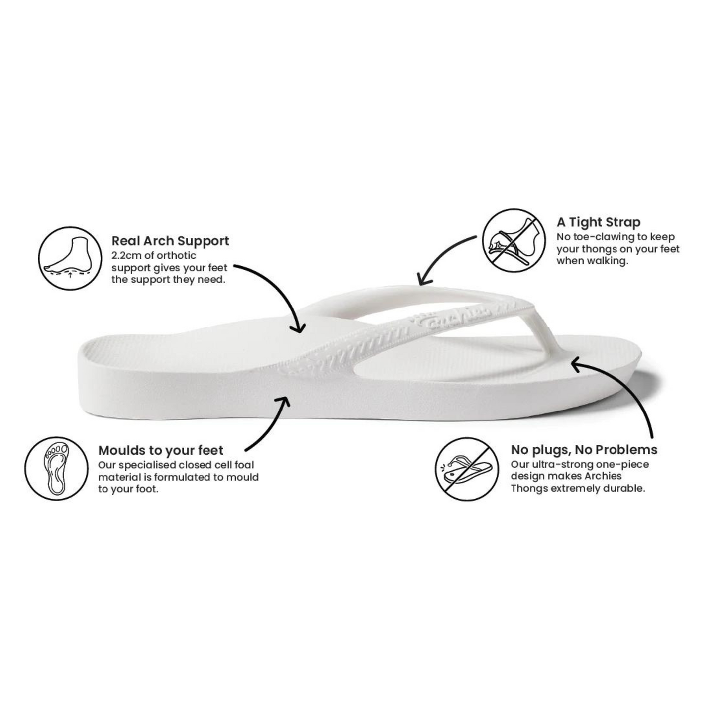 Archies Arch Support Jandals - White