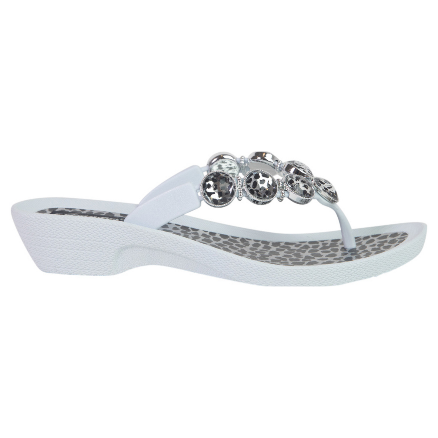 Grandco Leopard Crystal Bling Jandals - White